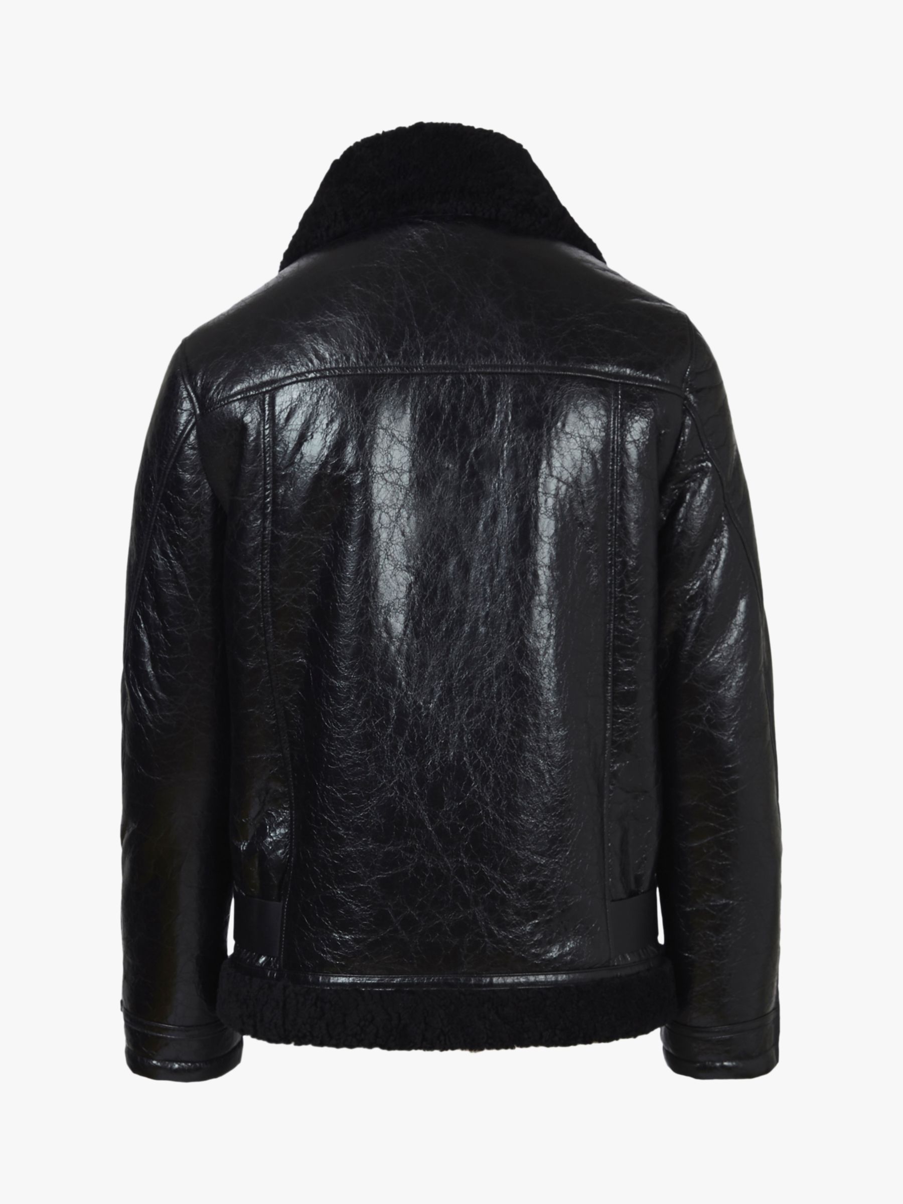 AllSaints Felix Shearling Leather Jacket, Black, XXL