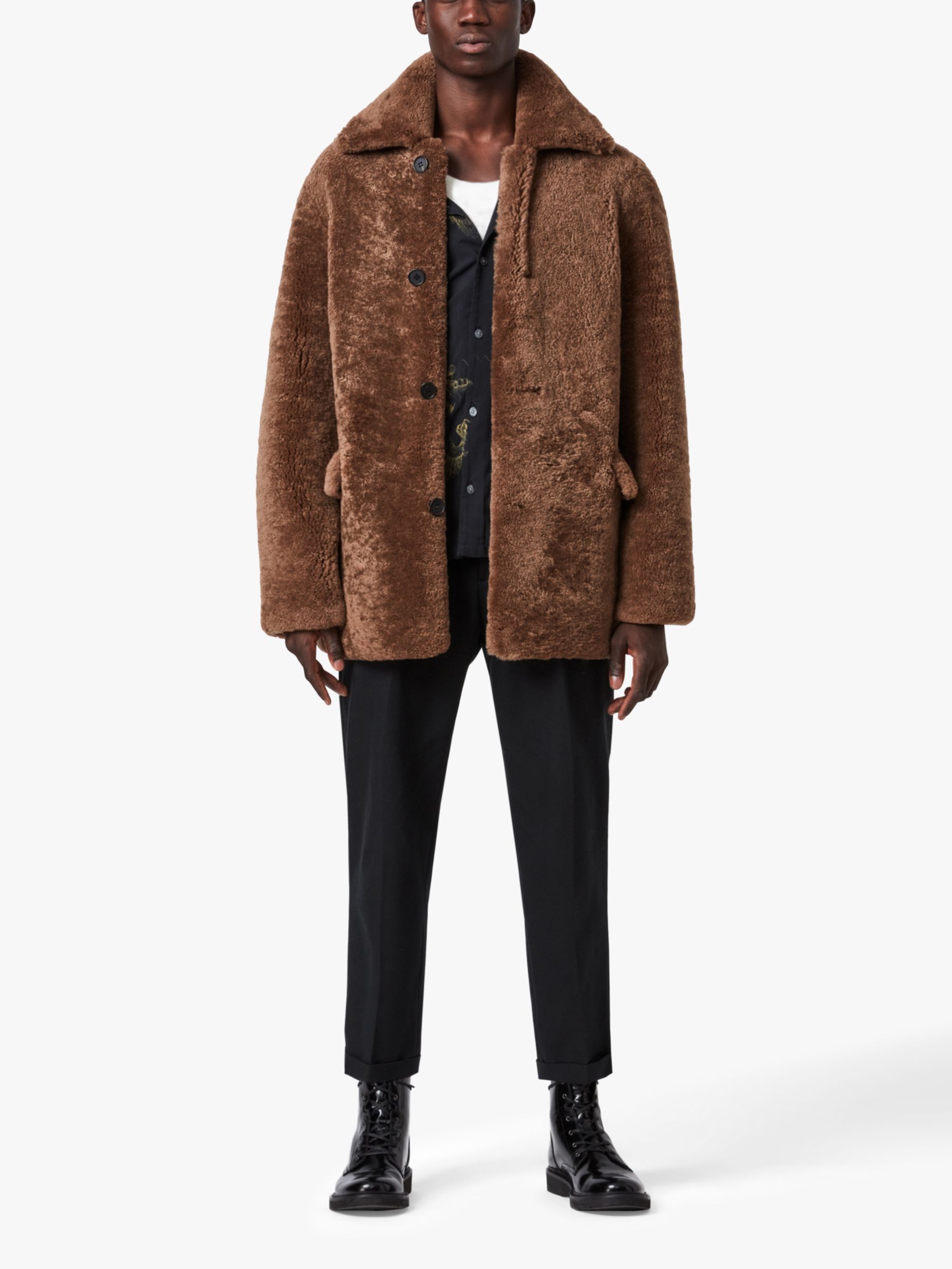 AllSaints Carter Shearling Coat, Toffee Brown