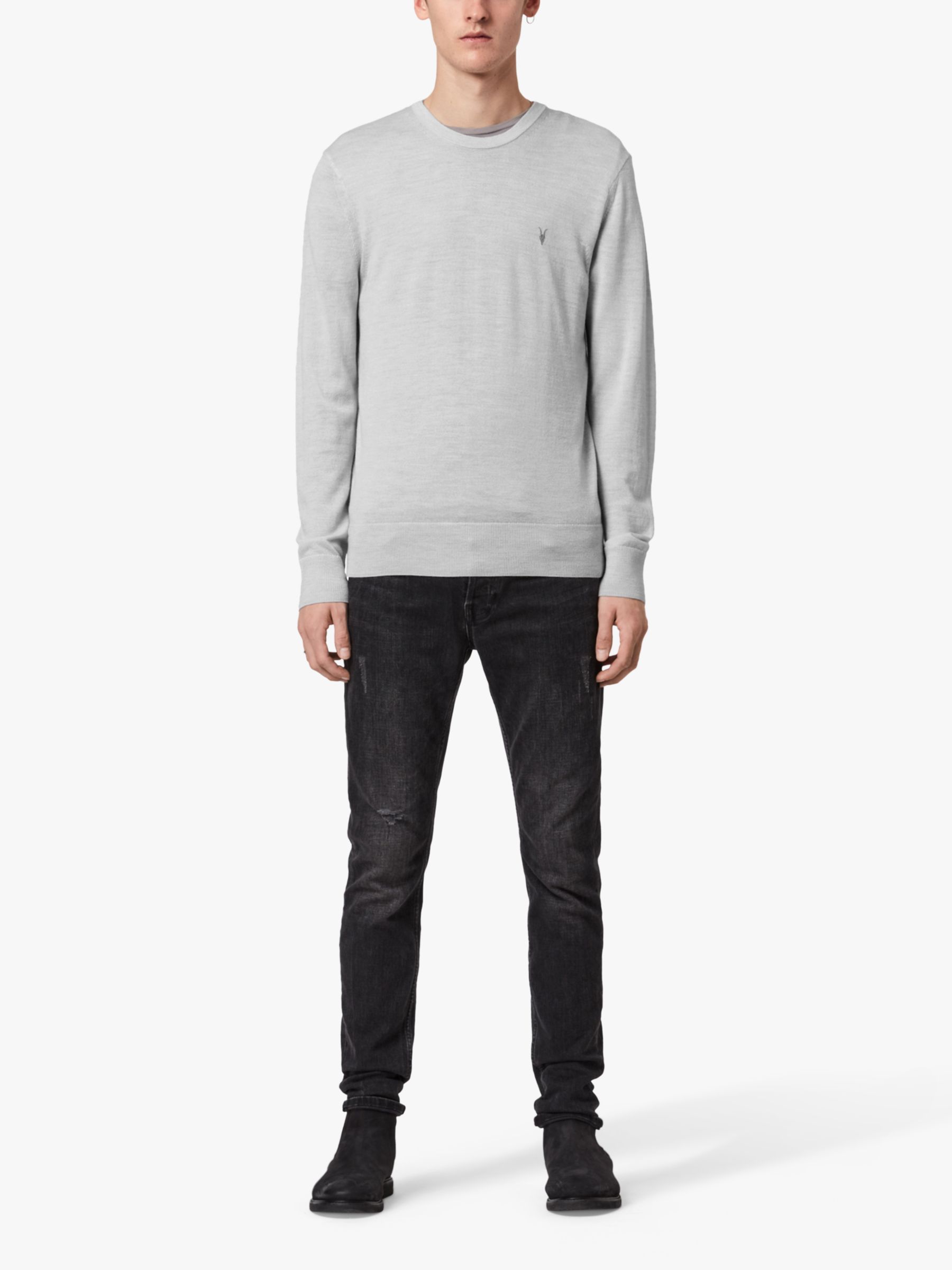 AllSaints Mode Merino Crew Neck Jumper, Fog Grey Marl