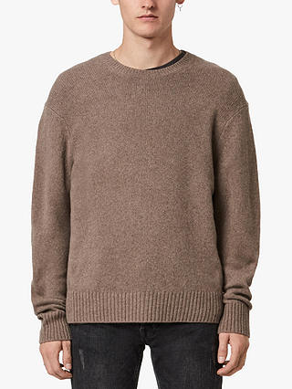 AllSaints Ike Cashmere Crew Jumper, Fawn Brown Marl