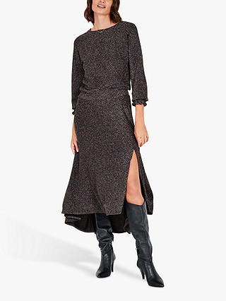 HUSH Freya Asymmetric Side Slit Glitter Dress, Black