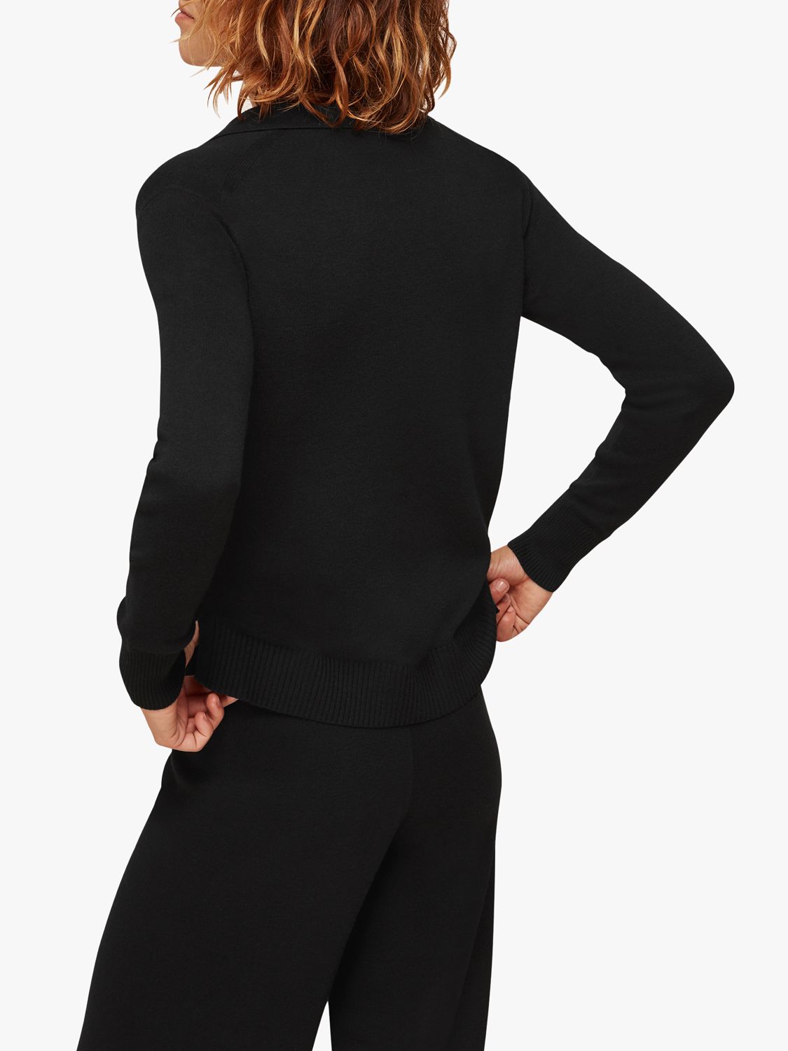 Whistles Knitted Polo Shirt, Black at John Lewis & Partners