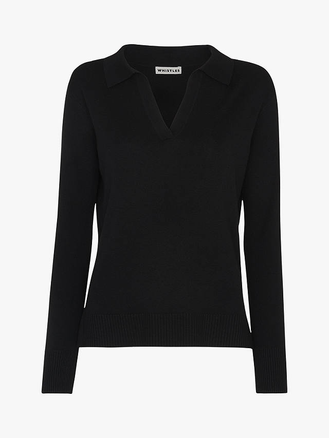 Whistles Knitted Polo Shirt, Black at John Lewis & Partners