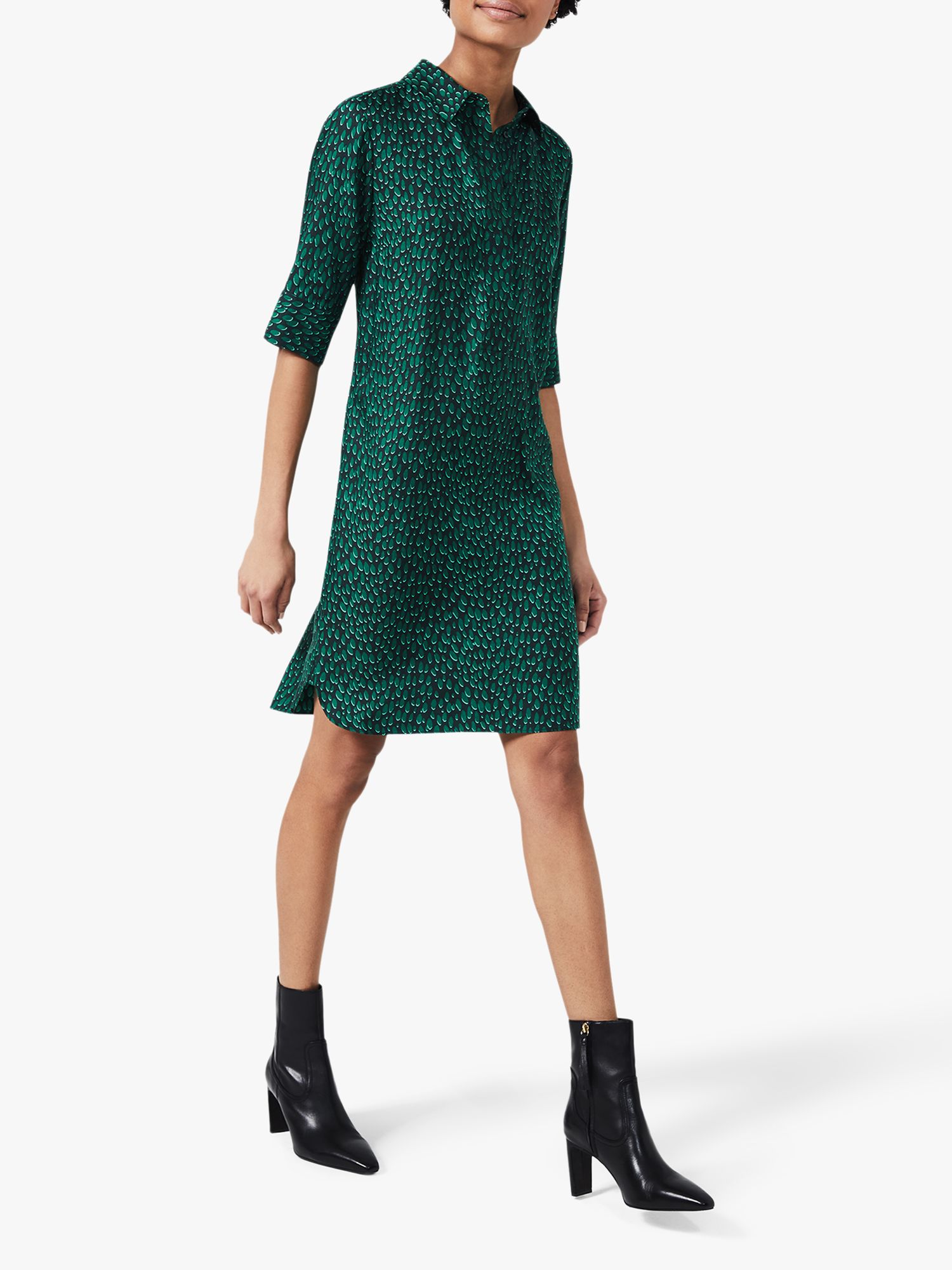Hobbs Marciella Print Knee Length Dress, Green