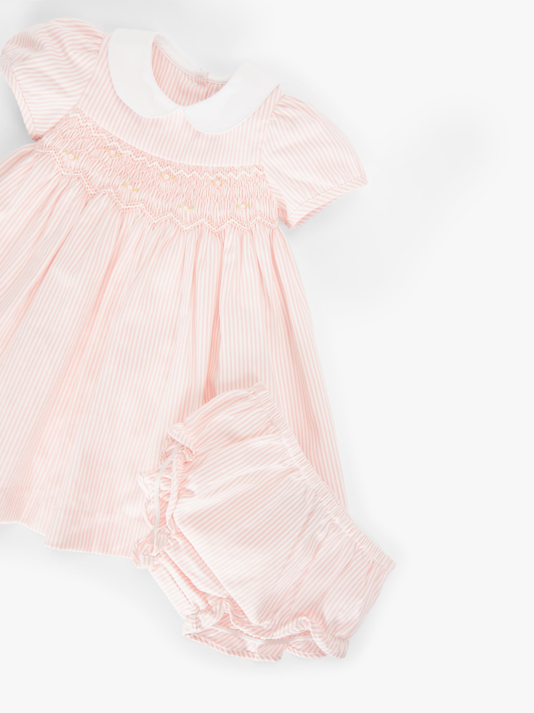 John Lewis Heirloom Collection Baby Stripe Dress and Knicker Set, Pink, 0-3 months