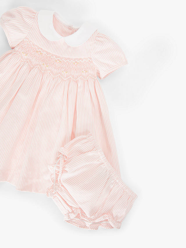 John Lewis Heirloom Collection Baby Stripe Dress and Knicker Set, Pink