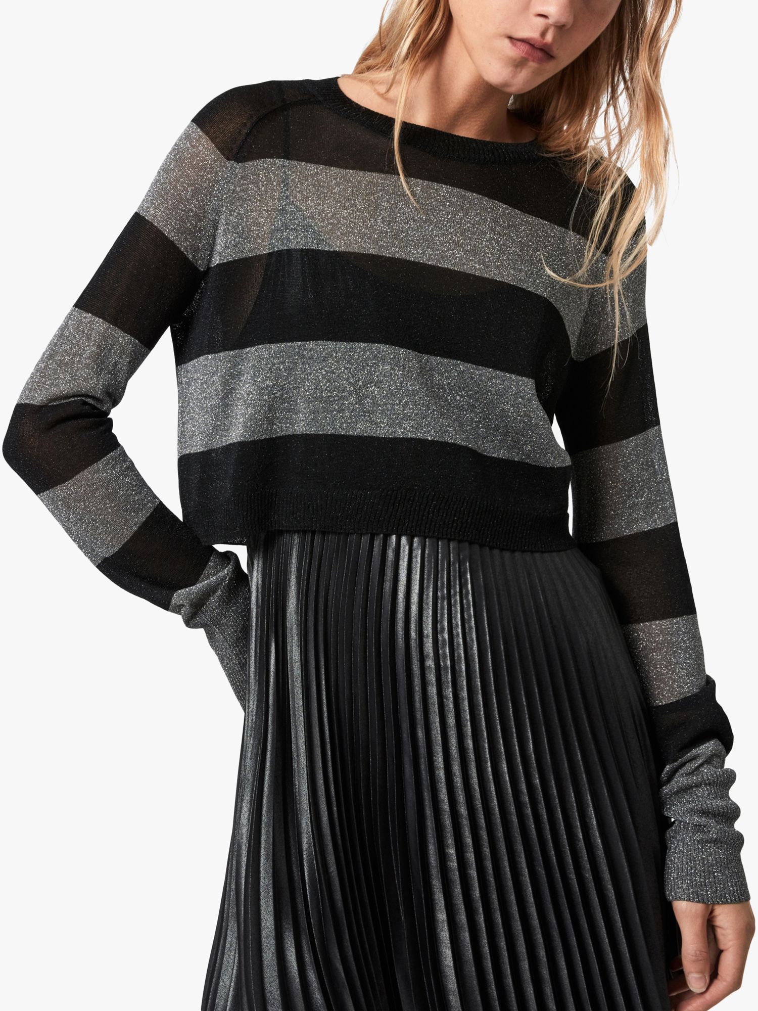 AllSaints Jaclyn Metallic Stripe 2-in-1 Dress