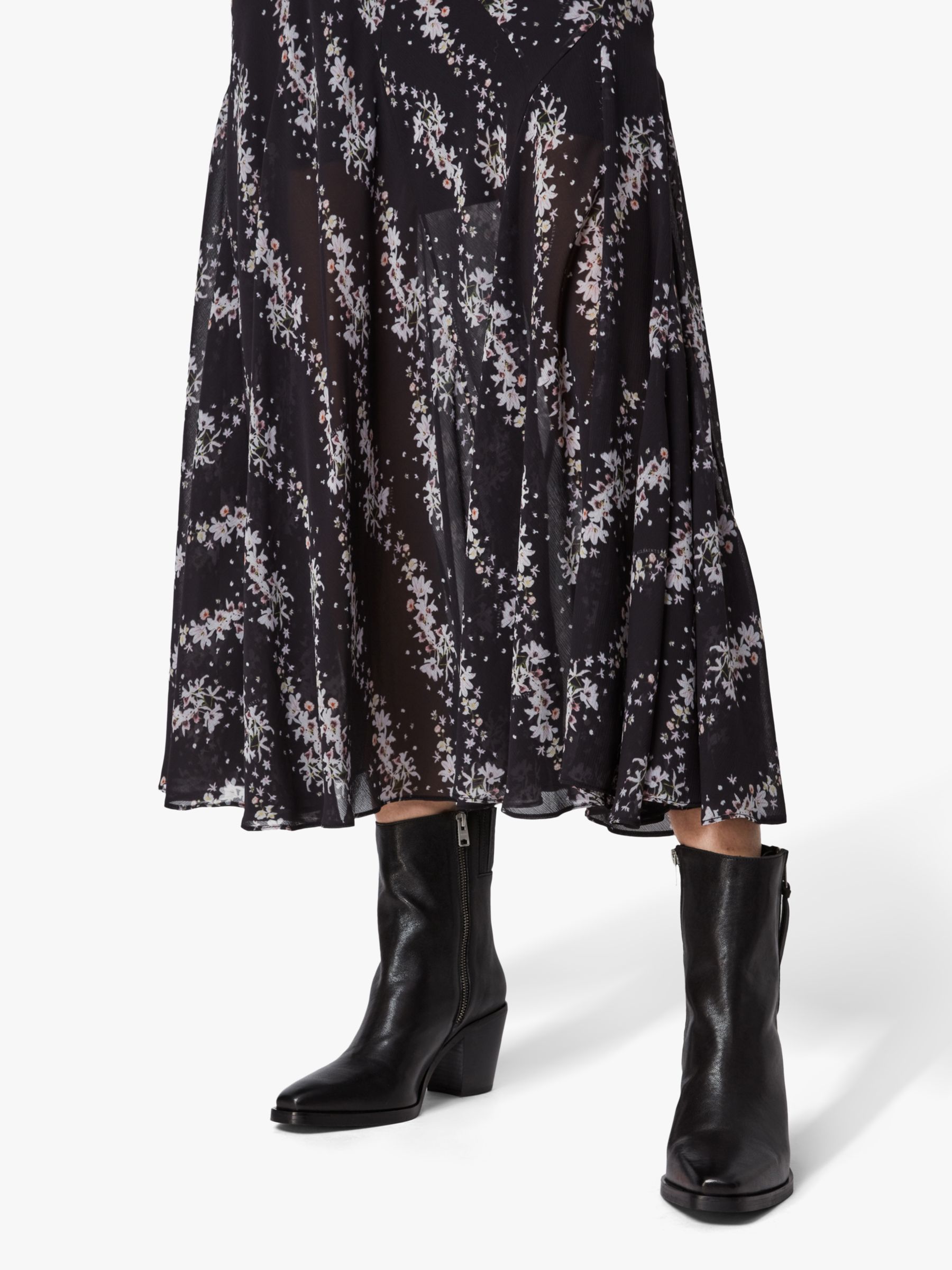 Allsaints Primina Floral Print Midi Skirt Black 8898