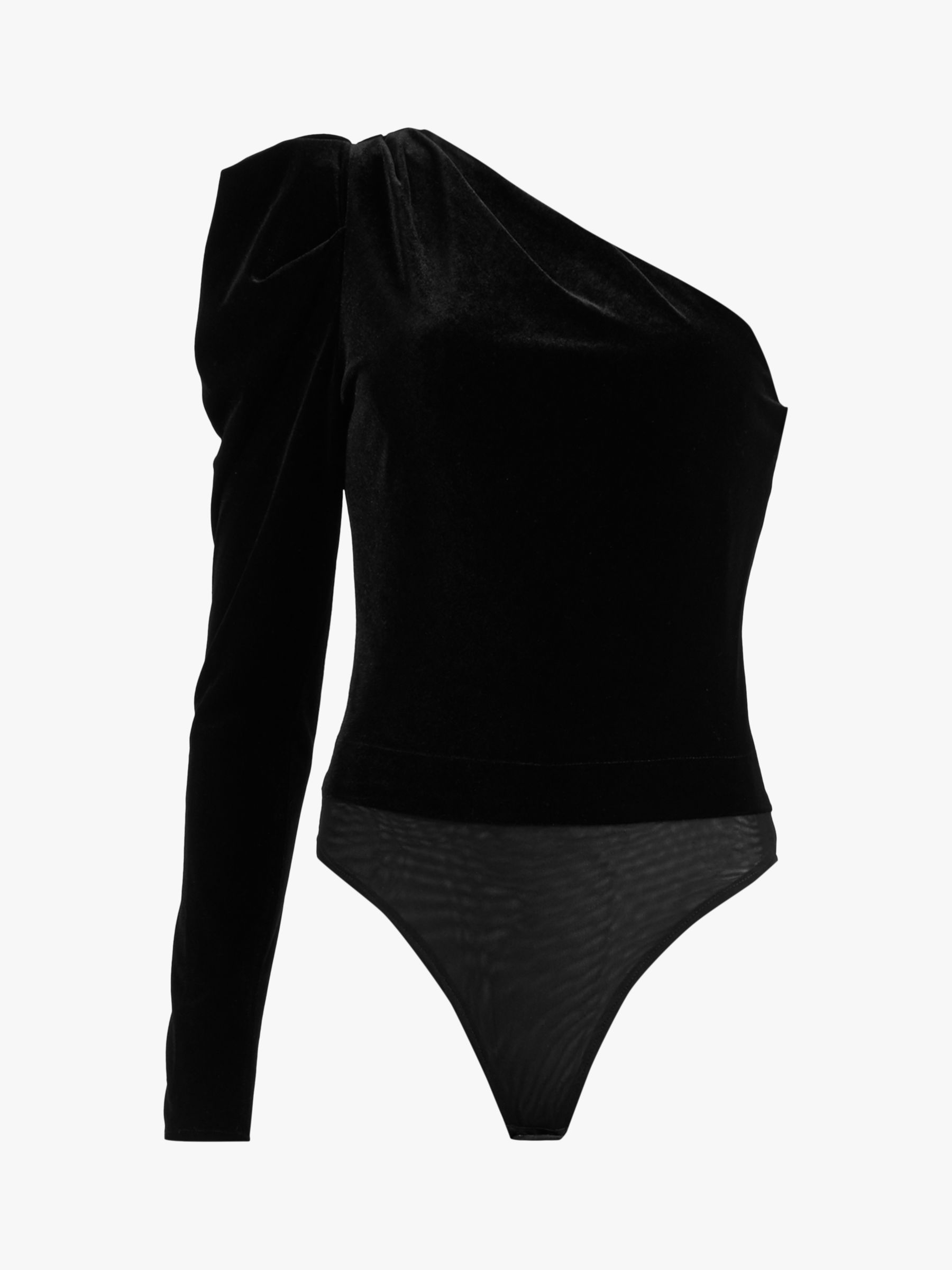 AllSaints Daphne Velvet One Shoulder Bodysuit, Black