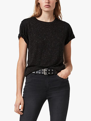 AllSaints Anna Short Sleeve Flecked T-Shirt, Black