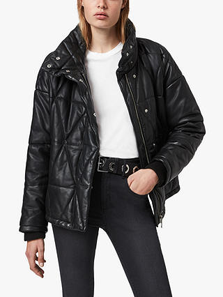 AllSaints Bon Leather Puffer Jacket, Black
