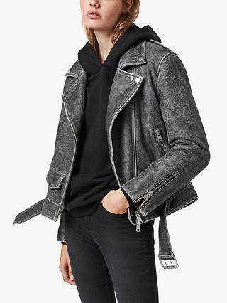 AllSaints Arashi Cracked Effect Leather Biker Jacket, Black