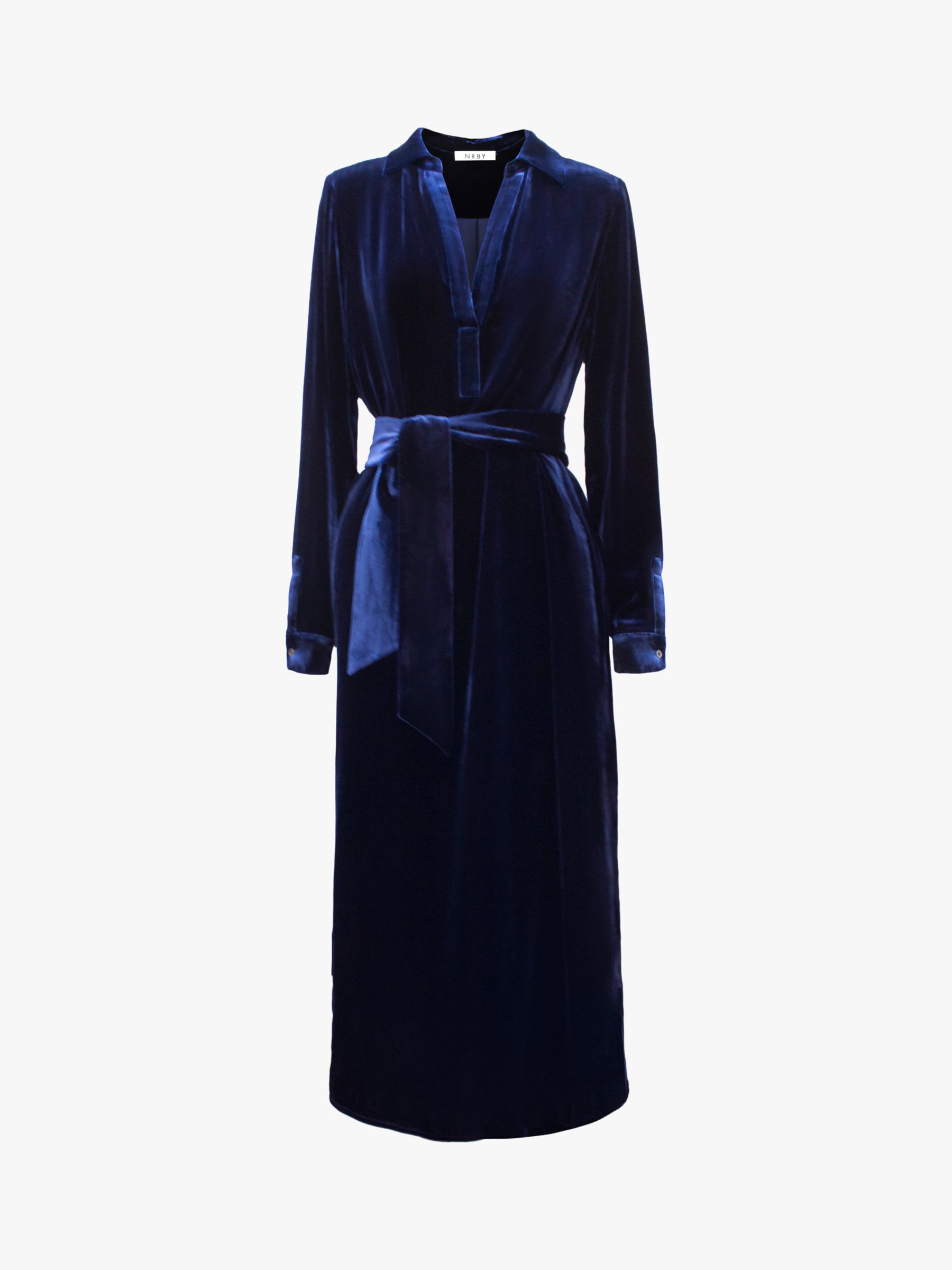 NRBY Maddie Silk Blend Velvet Midi Dress, Navy