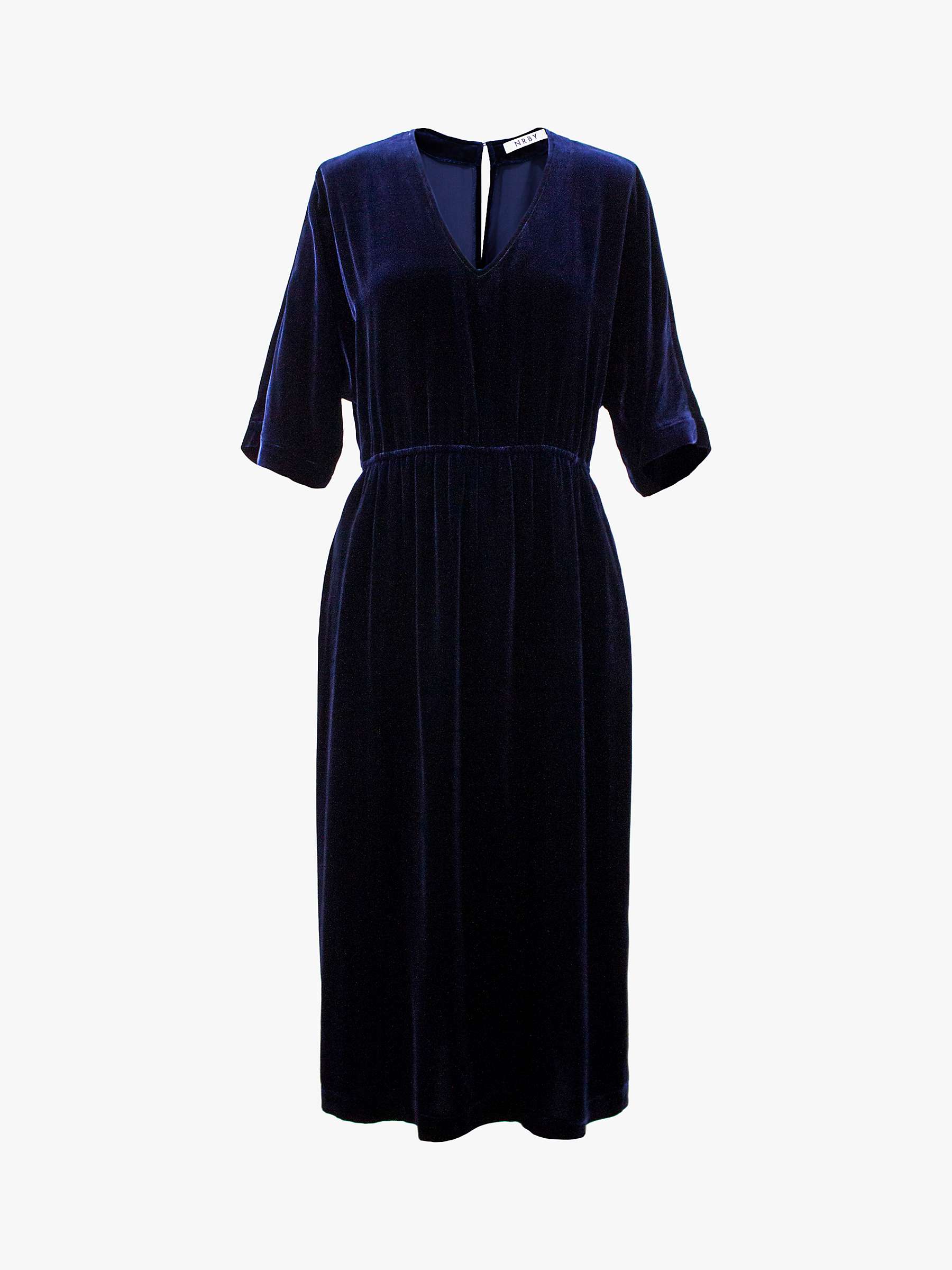 NRBY Zaza Silk Blend Velvet Midi Dress, Navy at John Lewis & Partners