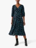 Ghost Ava Floral Midi Dress, Bouquet/Black/Turquoise