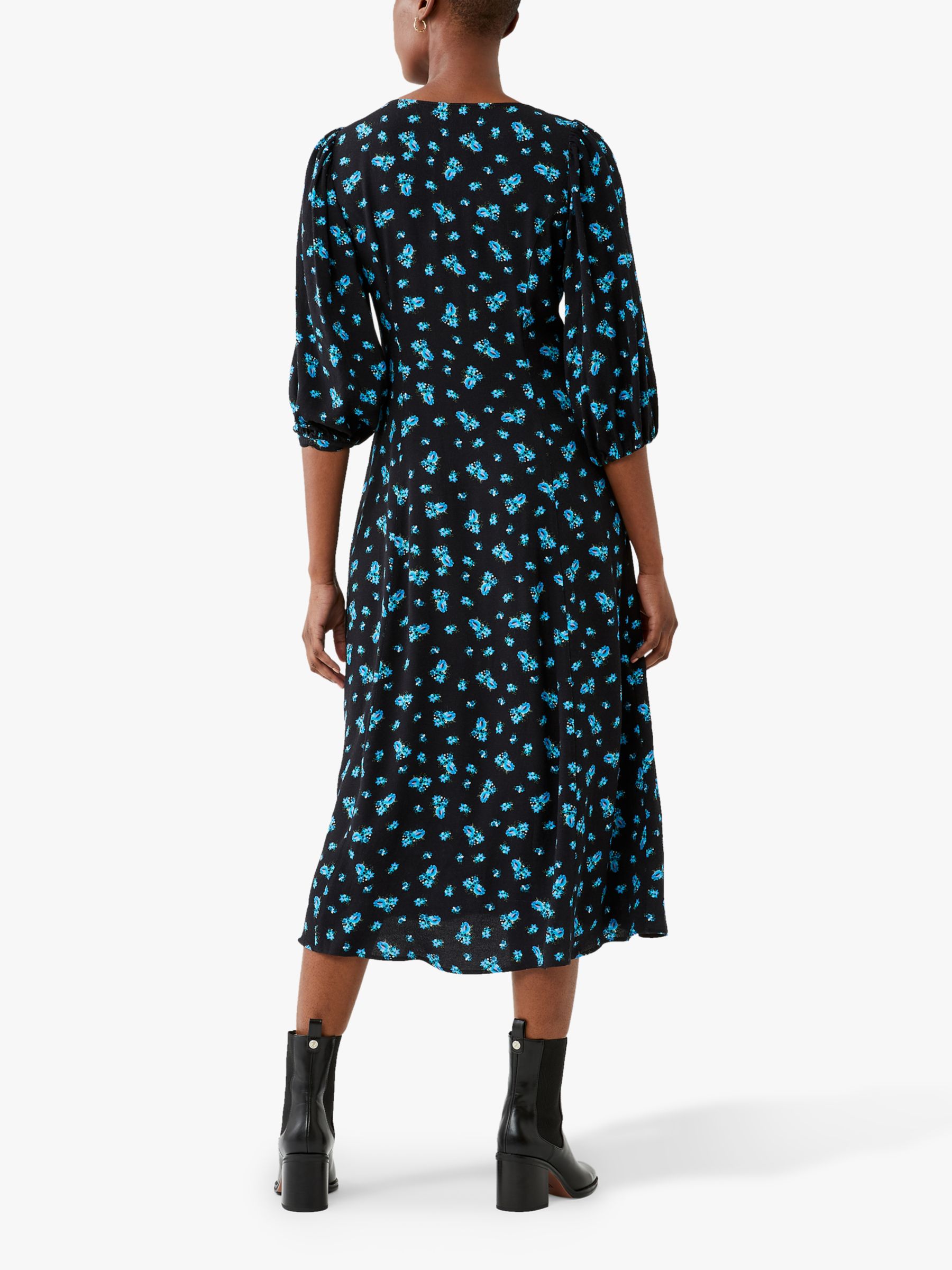 Ghost Ava Floral Midi Dress, Bouquet/Black/Turquoise at John Lewis ...