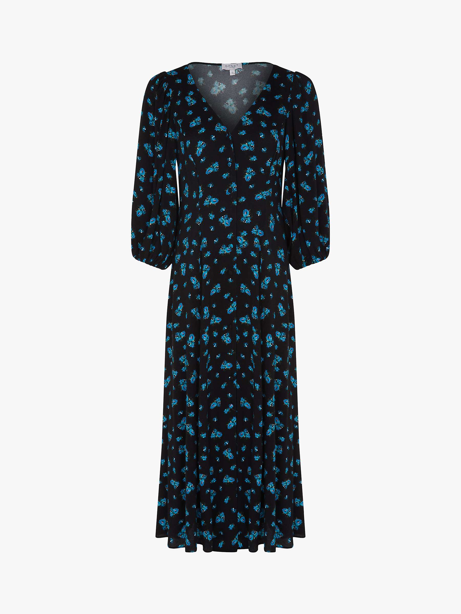 Buy Ghost Ava Floral Midi Dress, Bouquet/Black/Turquoise Online at johnlewis.com