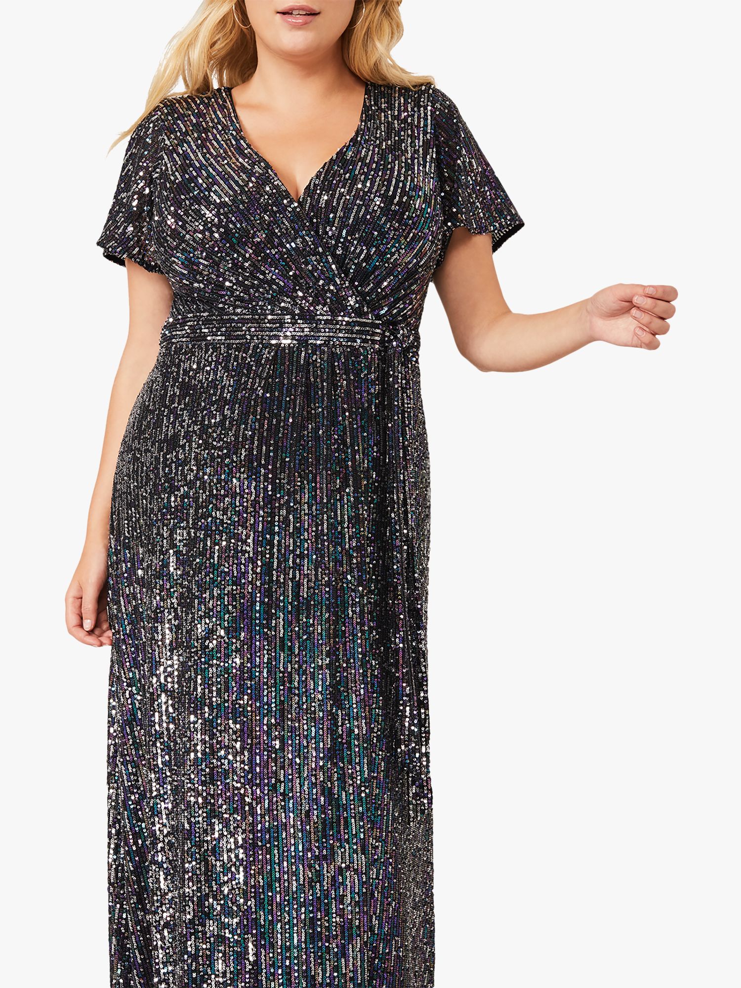 Studio 8 Amily Sequin Embellished Maxi Wrap Dress, Charcoal at John Lewis & Partners