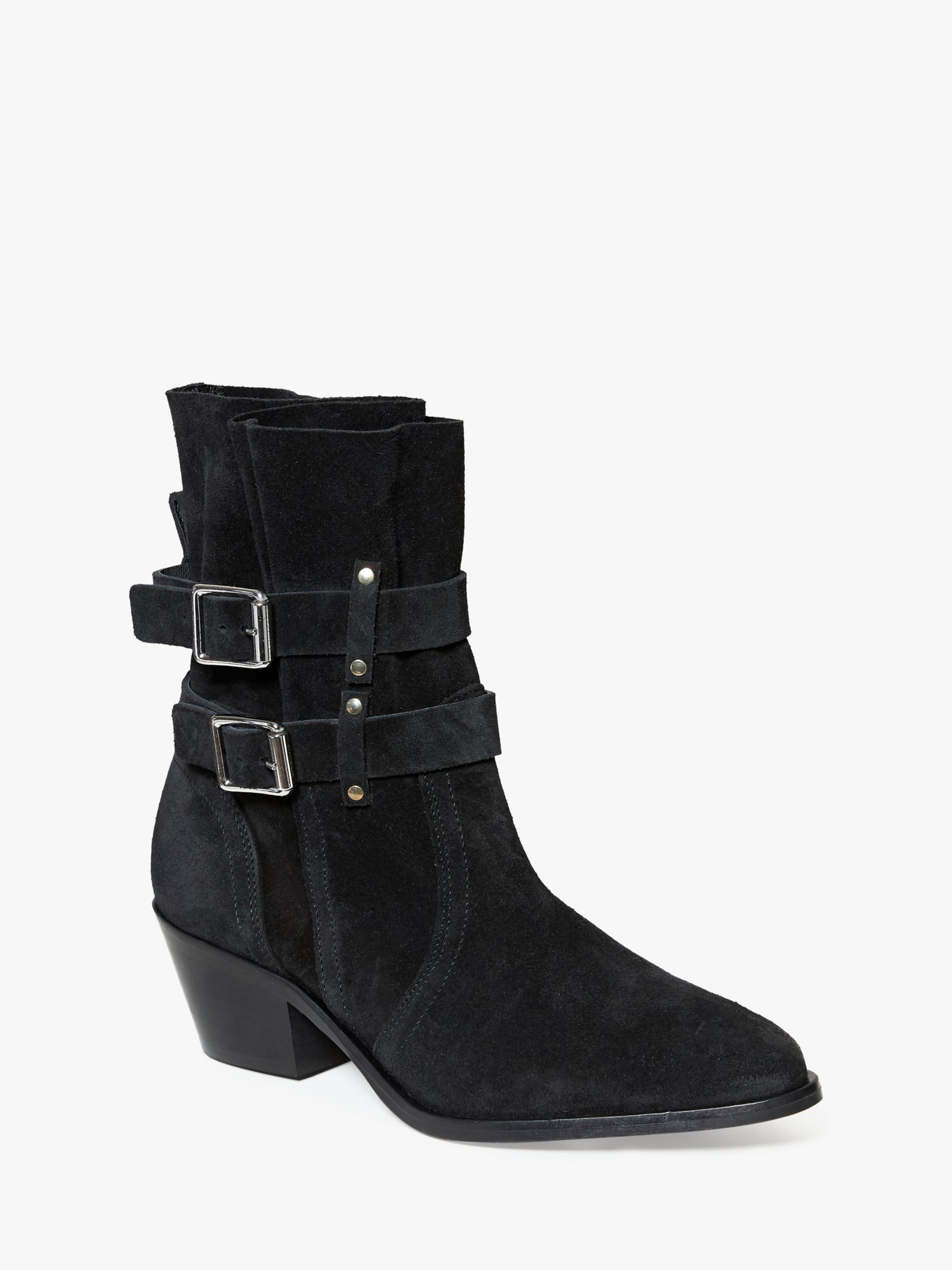 AllSaints Harriet Suede Buckled Ankle Boots, Black at John Lewis & Partners
