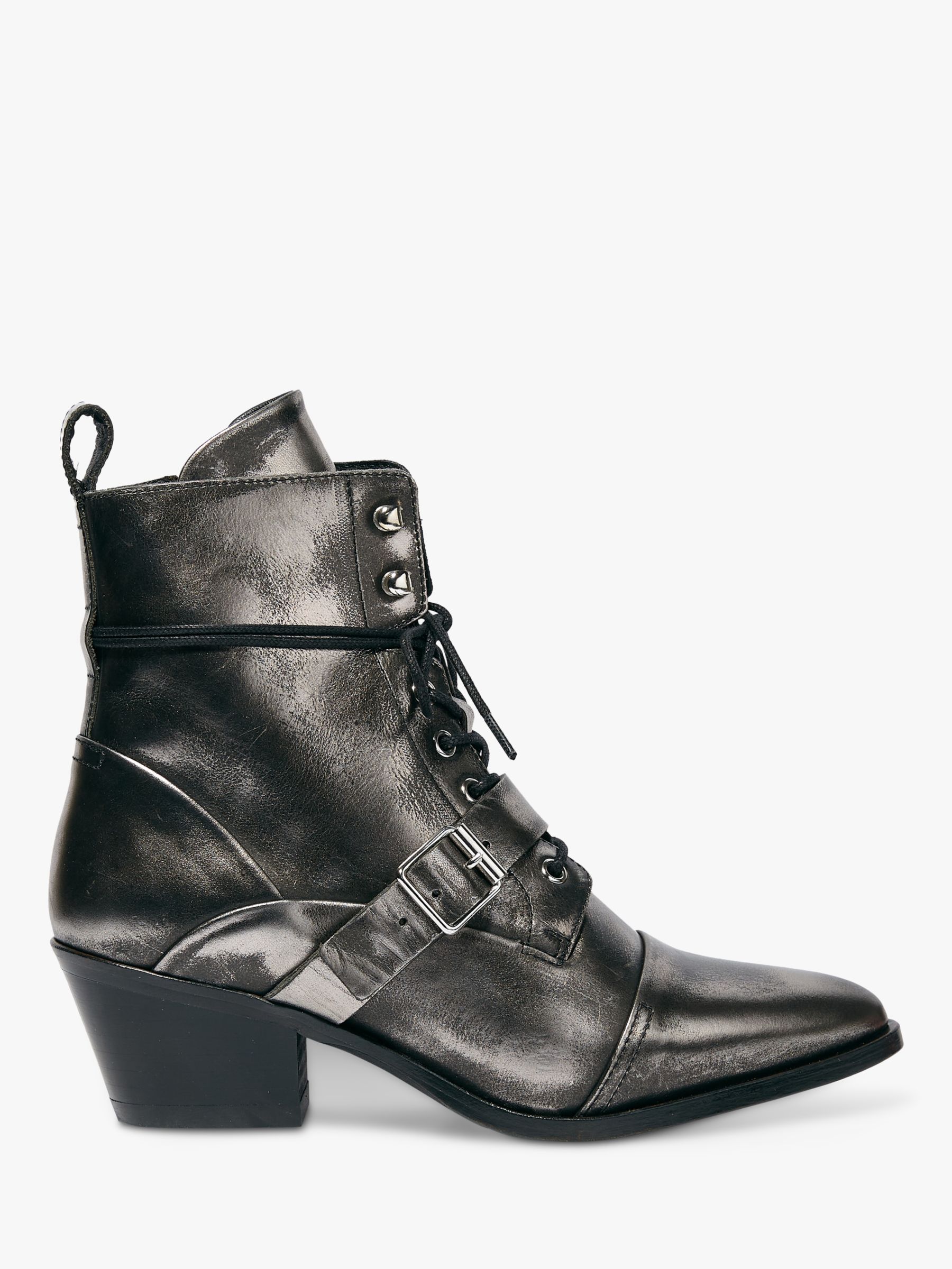 AllSaints Katy Leather Strap Boots, Gunmetal at John Lewis & Partners
