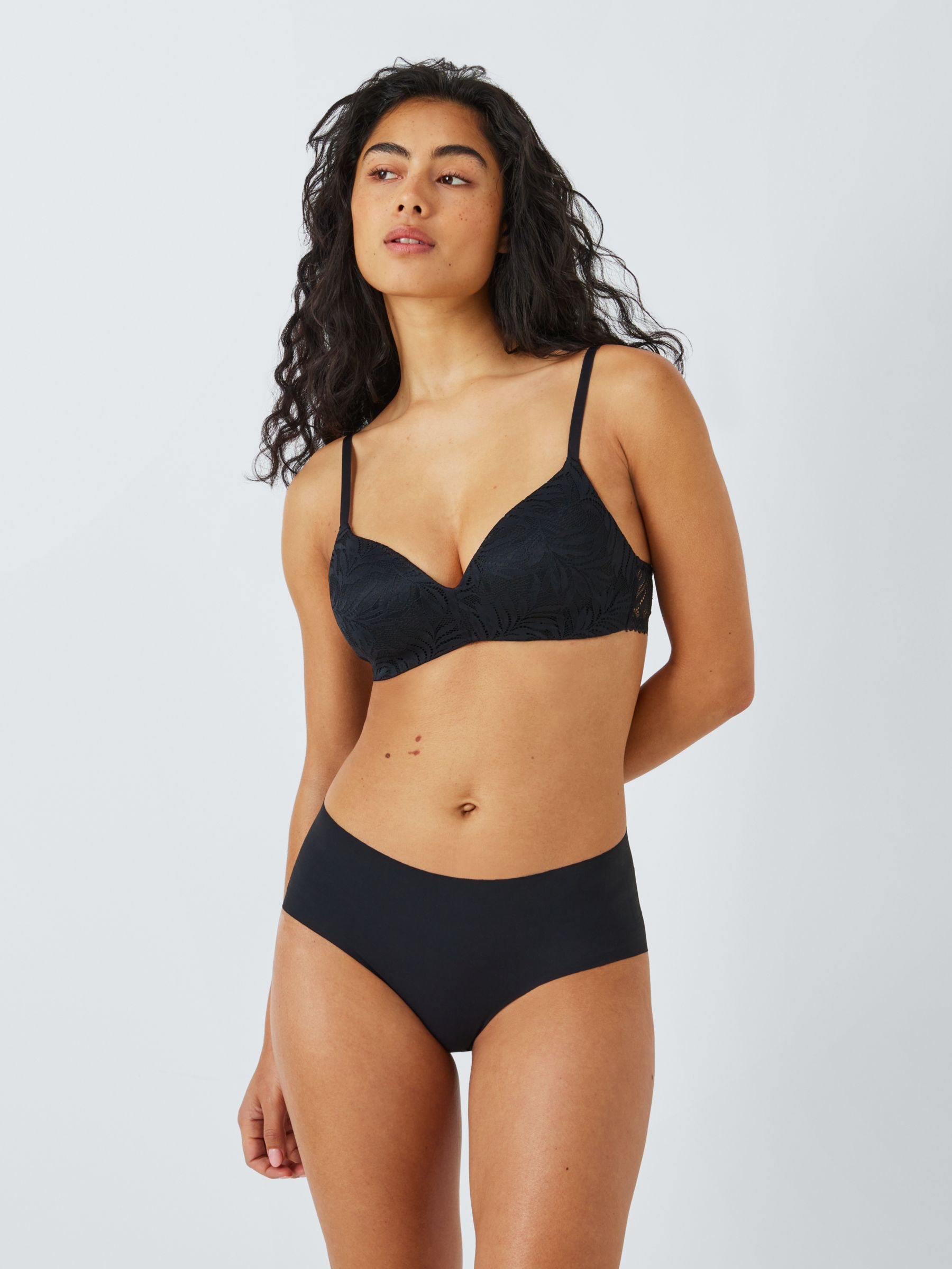 John Lewis ANYDAY Avery Non-Wired Lace Bra, Black at John Lewis & Partners