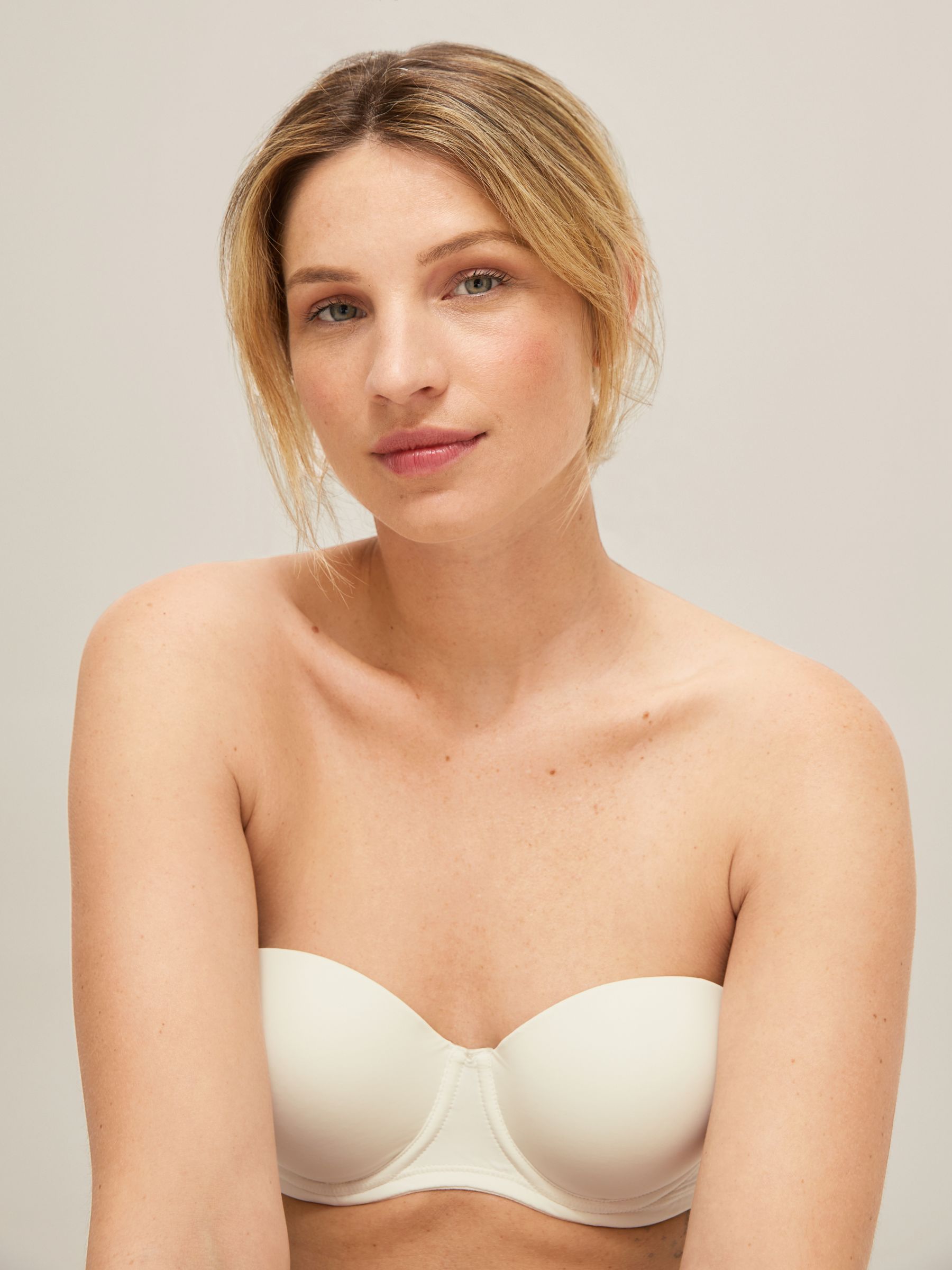 John Lewis Albany Lace Cradle Multiway Strapless Bra, Almond at
