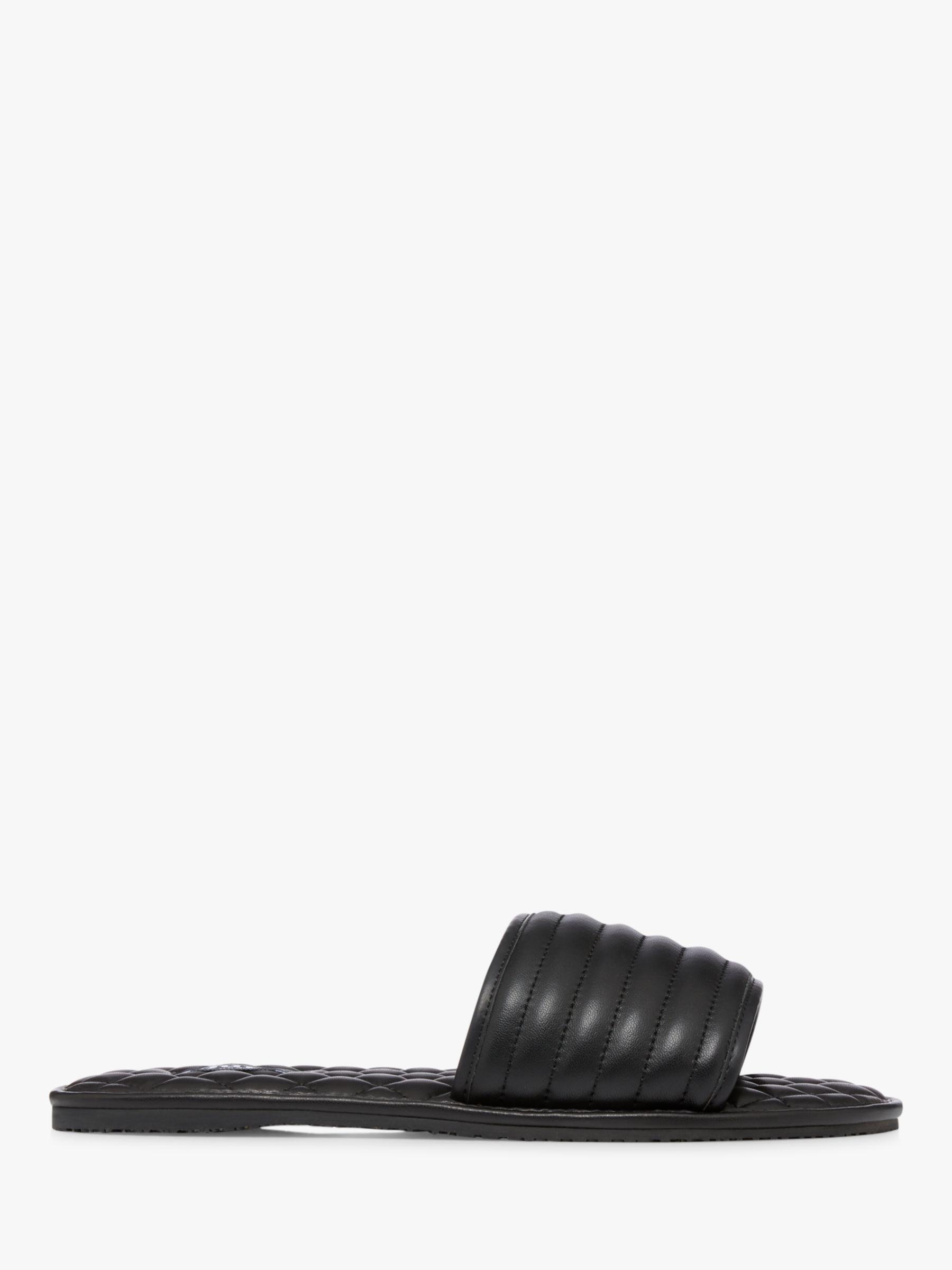 Dune Walter Quilted Leather Sliders, Black at John Lewis & Partners