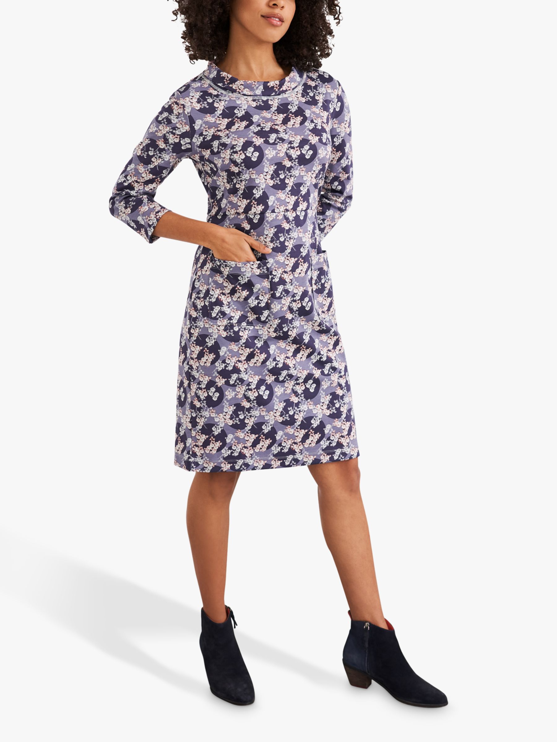 White Stuff Jada Organic Cotton Floral and Spot Print Jersey Dress, Grey/Multi