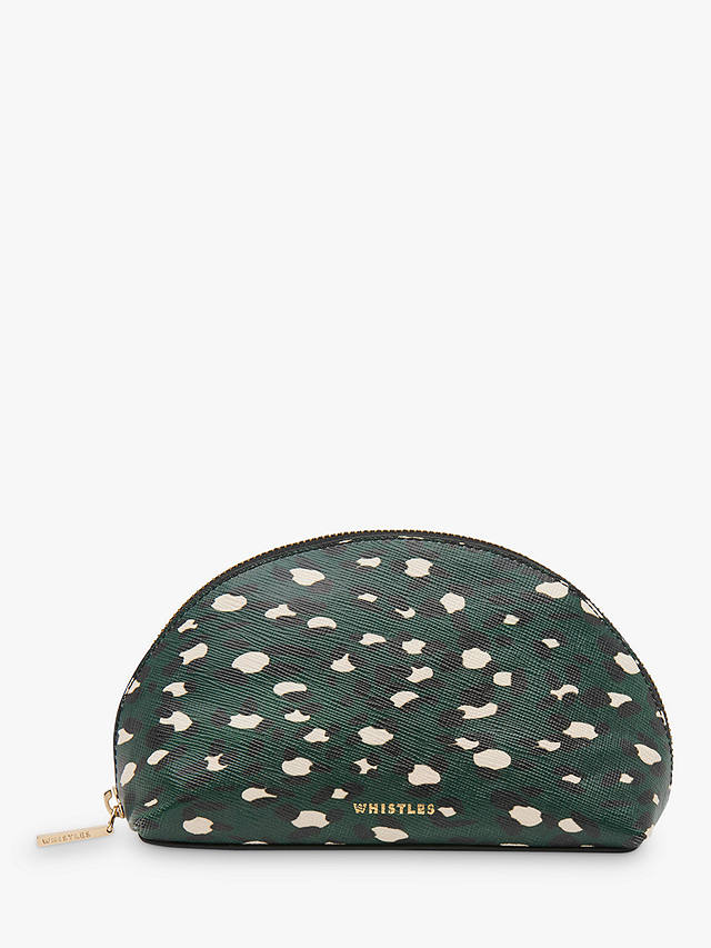 Whistles Nina Leather Leopard Make Up Bag, Green/Black 1