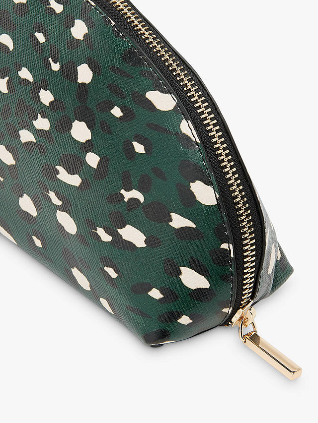 Whistles Nina Leather Leopard Make Up Bag, Green/Black 2