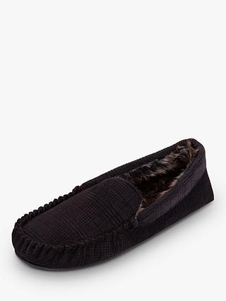 totes Check Velour Moccasin Slippers, Black
