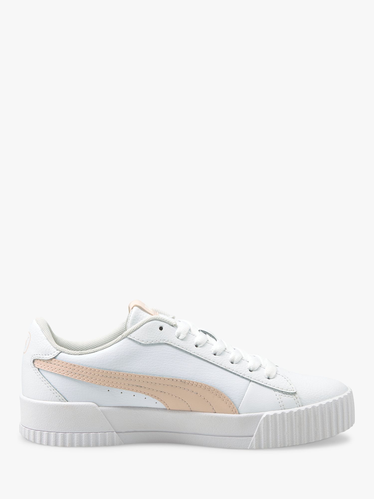 PUMA Carina Crew Leather Trainers, White/Pink at John Lewis & Partners