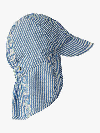 Frugi Baby GOTS Organic Cotton Seersucker Legionnaires Hat, Blue