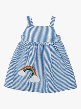 Frugi Kids' Alma Organic Cotton Stripe Summer Dress, Mid Blue