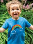 Frugi Children's Avery Rainbow Embroidered Tee, Mid Blue