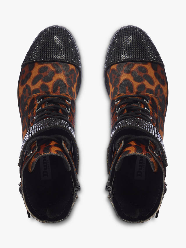 Dune Peach Leather Leopard Print Ankle Boots, Multi
