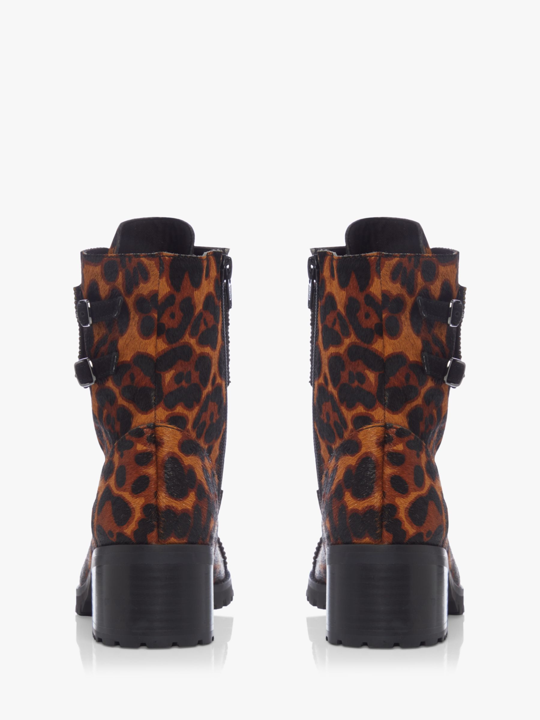Dune Peach Leather Leopard Print Ankle Boots, Multi, 3