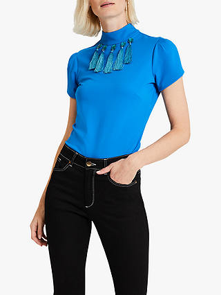 Damsel in a Dress Tatiana Tassel Neckline Top, Turquoise