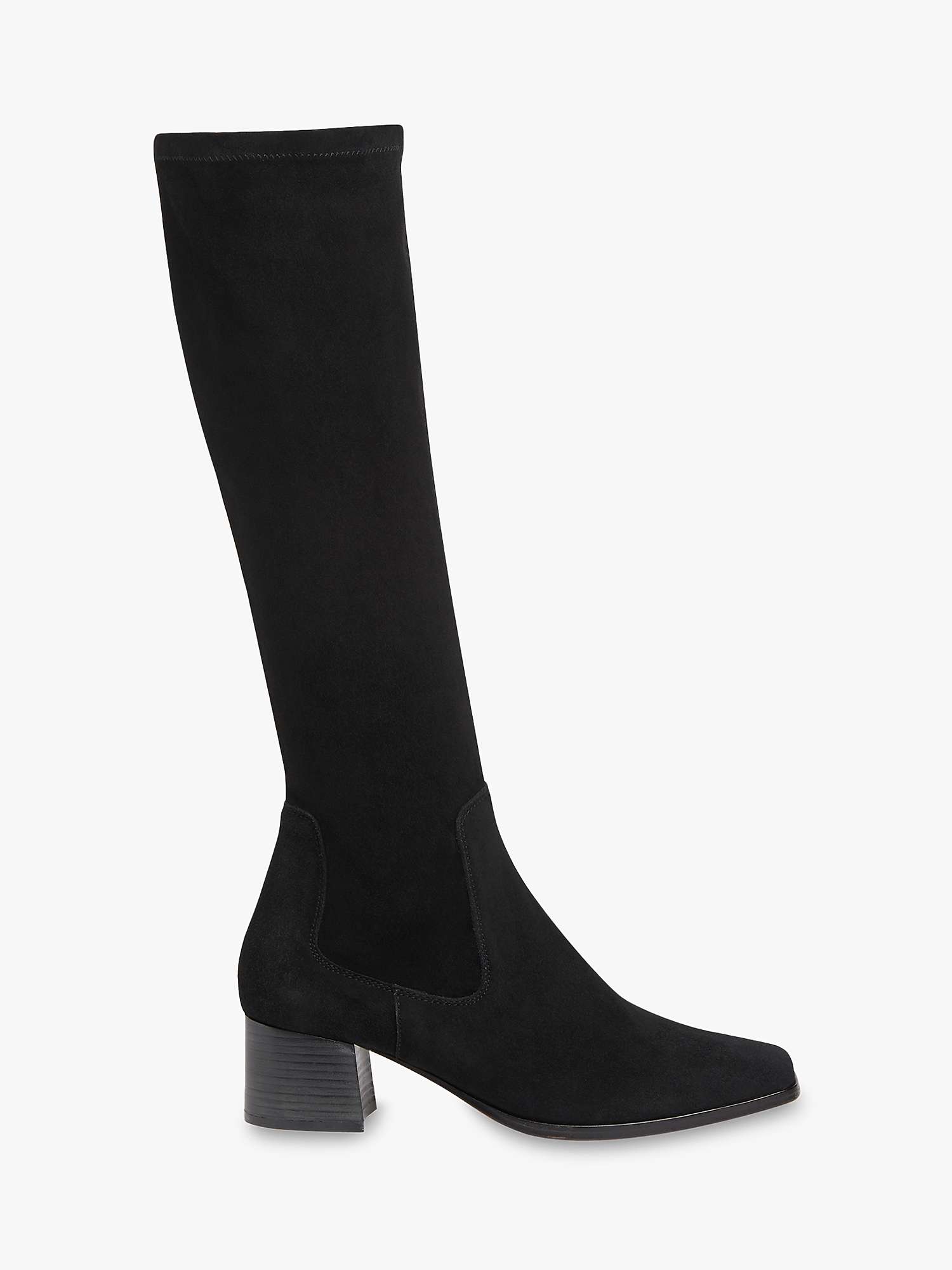 Buy Whistles Blaire Stretch Knee High Suede Boots, Black Online at johnlewis.com