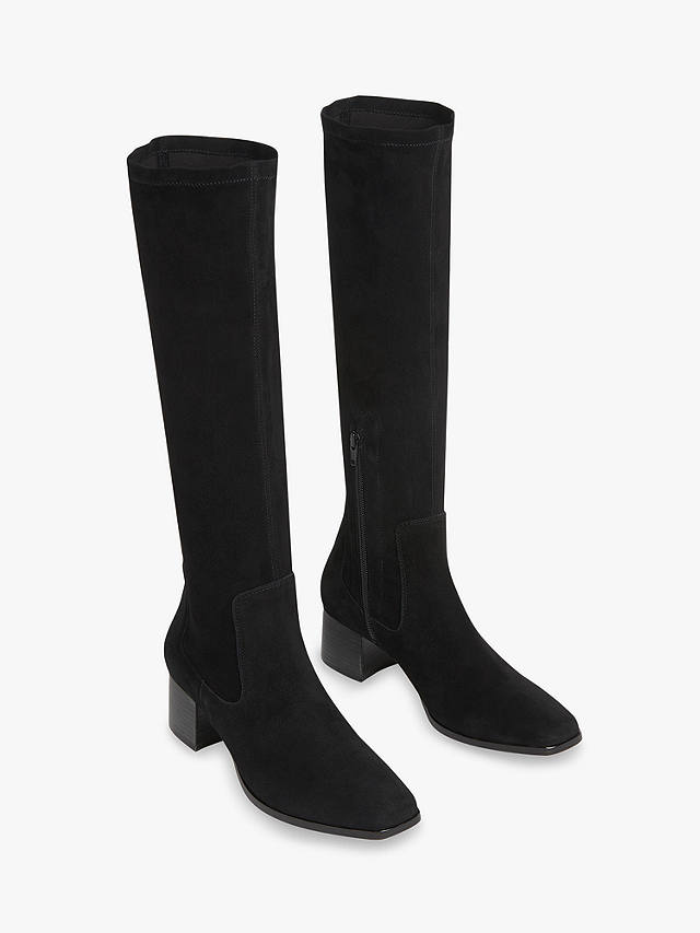 Whistles Blaire Stretch Knee High Suede Boots, Black