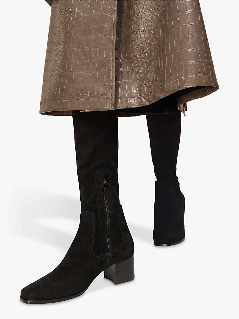 Buy Whistles Blaire Stretch Knee High Suede Boots, Black Online at johnlewis.com