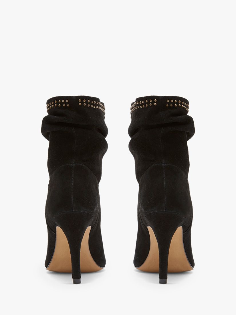 Mint Velvet Anya Leather Slouchy Embellished Ankle Boots, Black