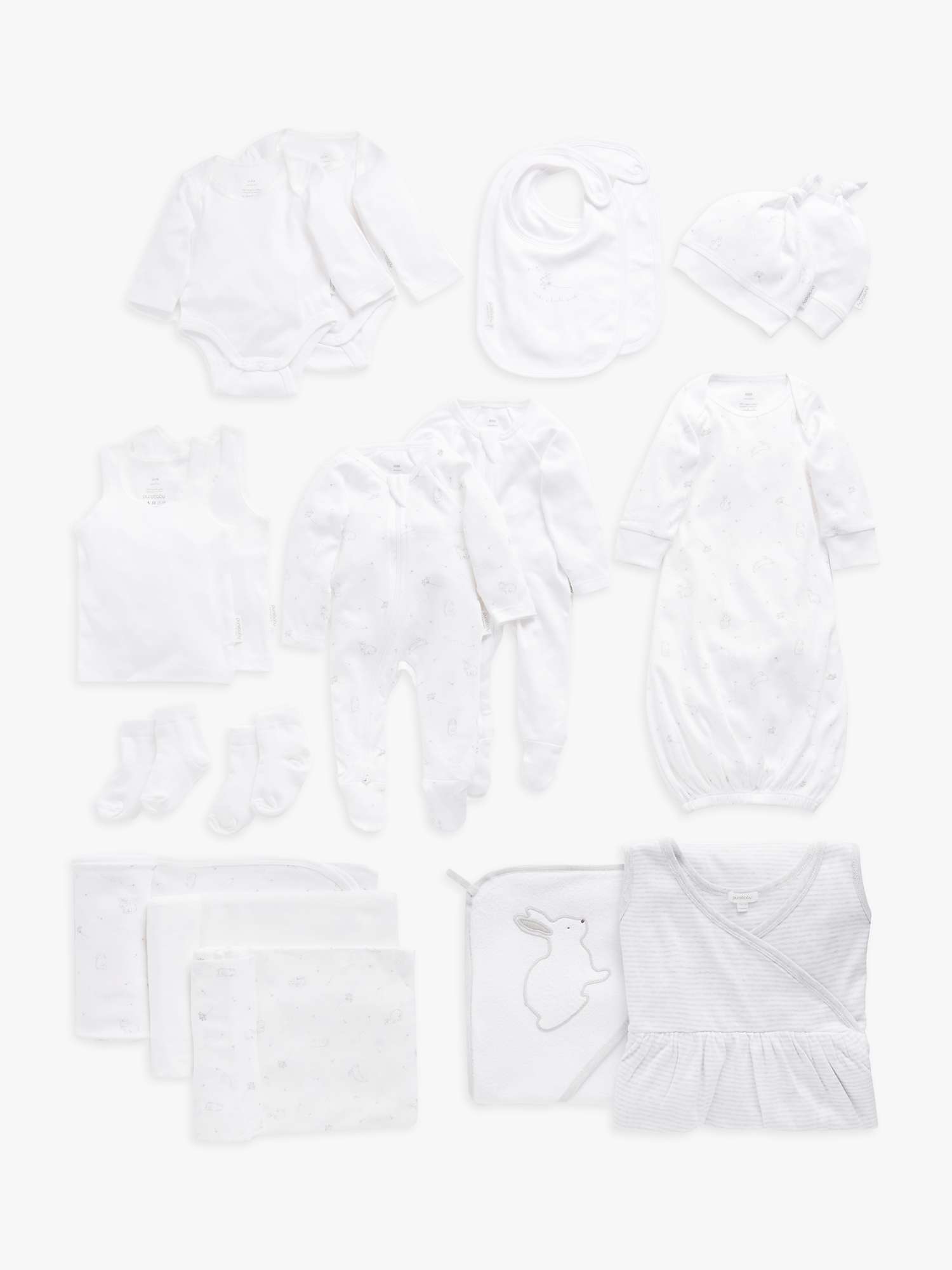 Buy Purebaby Organic Cotton Essentials Newborn Hospital Gift Set, Pack of 18, White Online at johnlewis.com