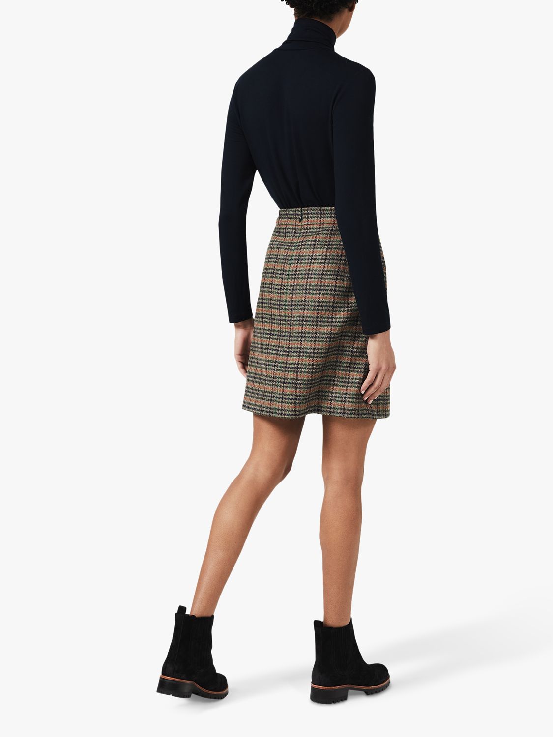 Hobbs Genevieve Check A-Line Wool Skirt, Camel/Multi