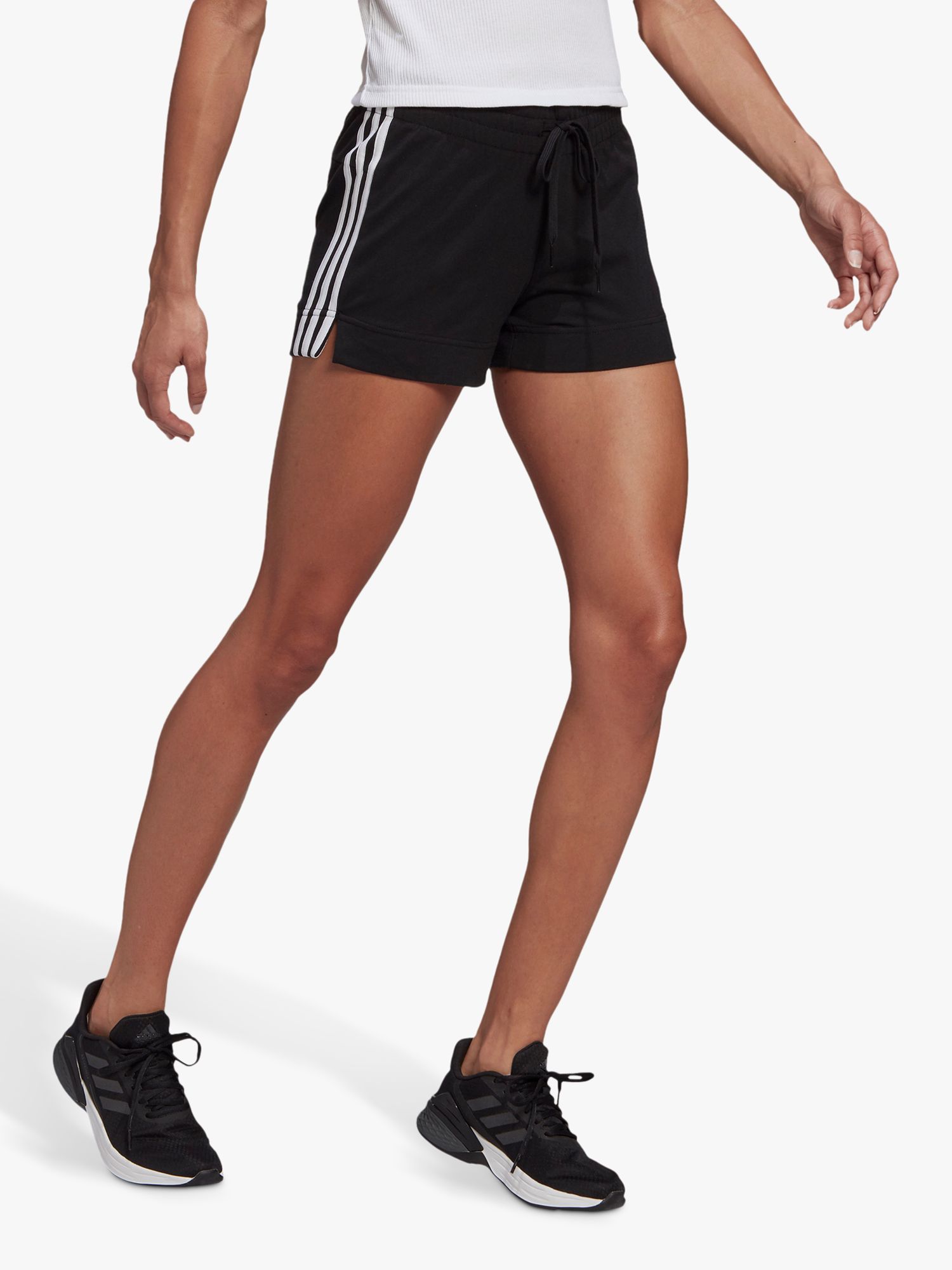 adidas Essentials Slim 3-Stripes Gym Shorts, Black/White, Black/White, XS