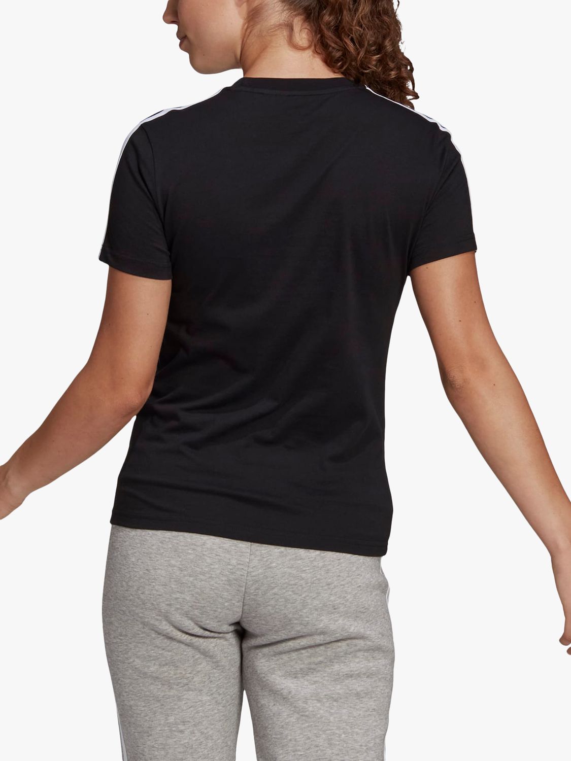 adidas LOUNGEWEAR Essentials Slim 3-Stripes T-Shirt, Black/White, XS
