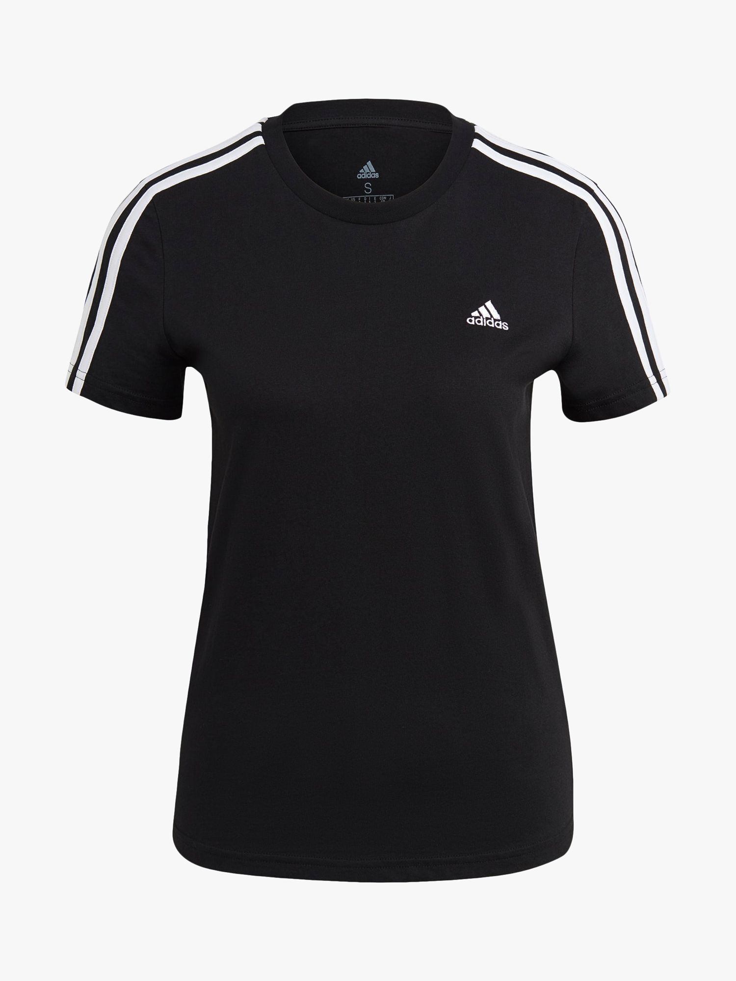 adidas LOUNGEWEAR Essentials Slim 3-Stripes T-Shirt, Black/White, XS