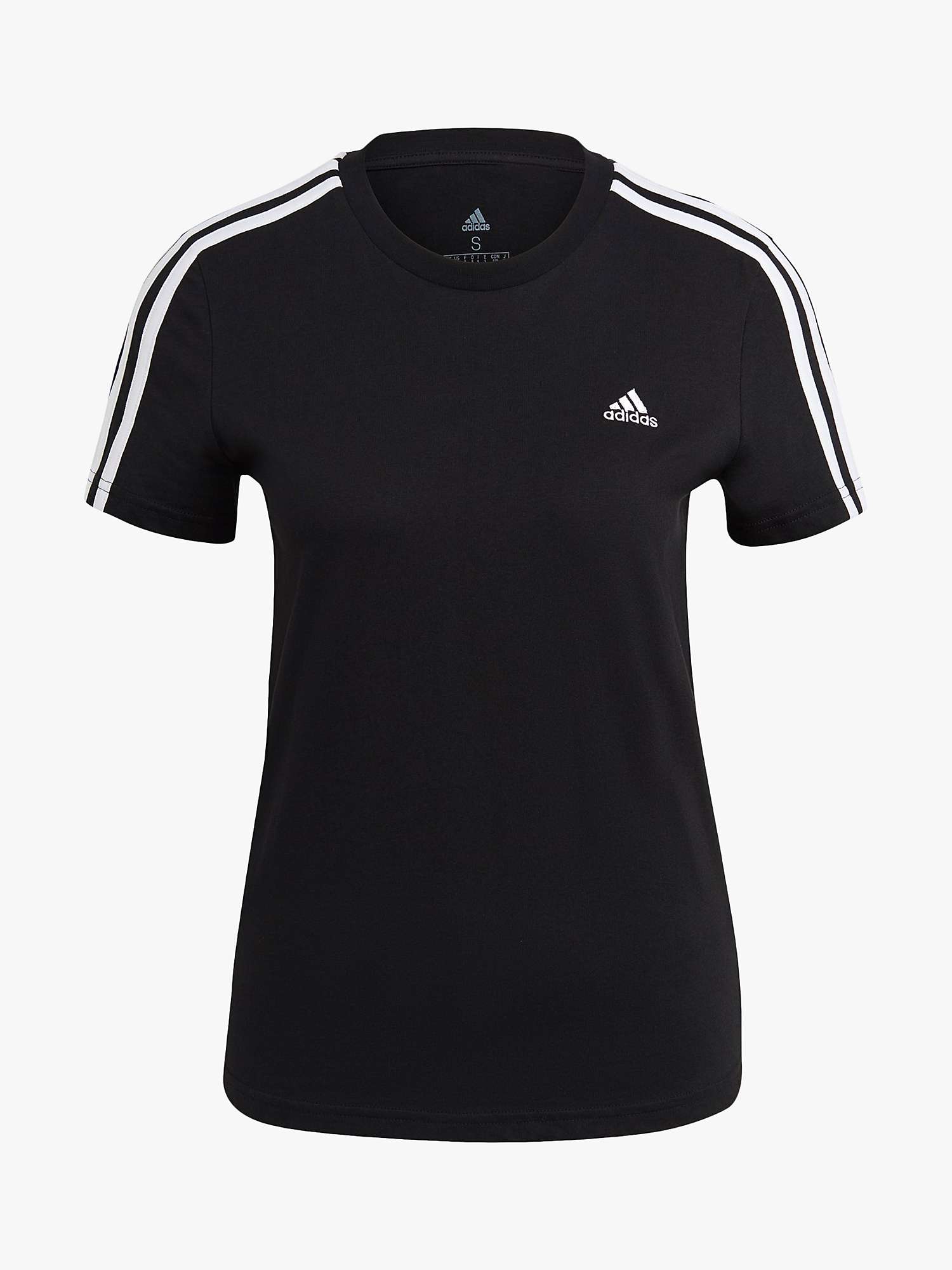 adidas LOUNGEWEAR Essentials Slim 3-Stripes T-Shirt, Black/White at ...