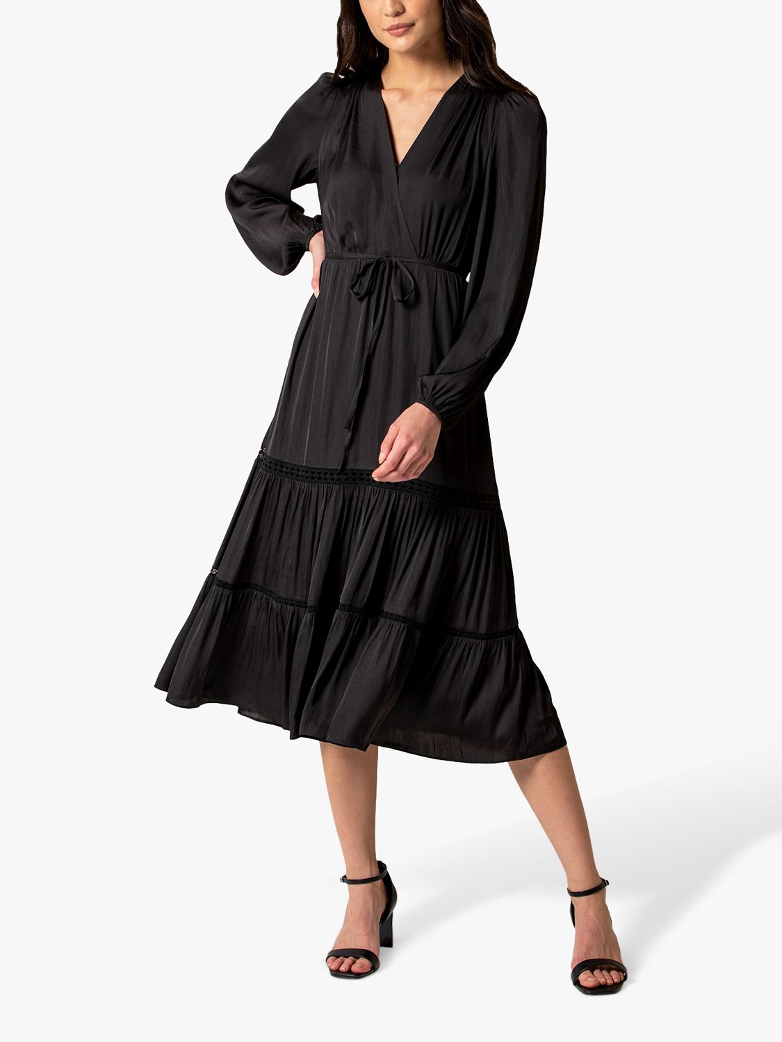 Forever New Stacey Trim Tiered Midi Dress, Black