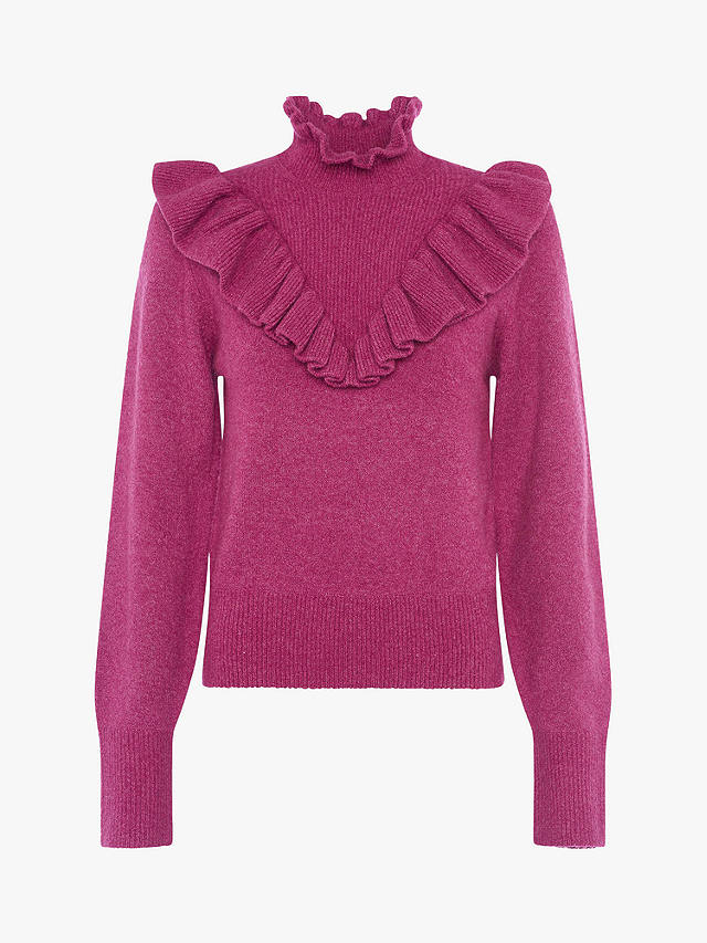 French Connection Mira Flossy Knitted Frill Jumper, Aurora Purple at ...